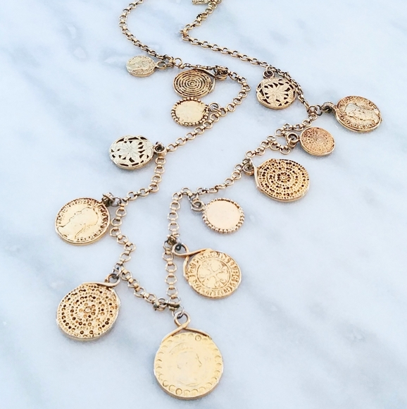 Vintage 70s YSL Gold Coin Medallion Necklace Lrg - Picture 1 of 13